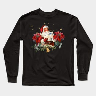 Santa Claus with gifts and christmas flower Long Sleeve T-Shirt